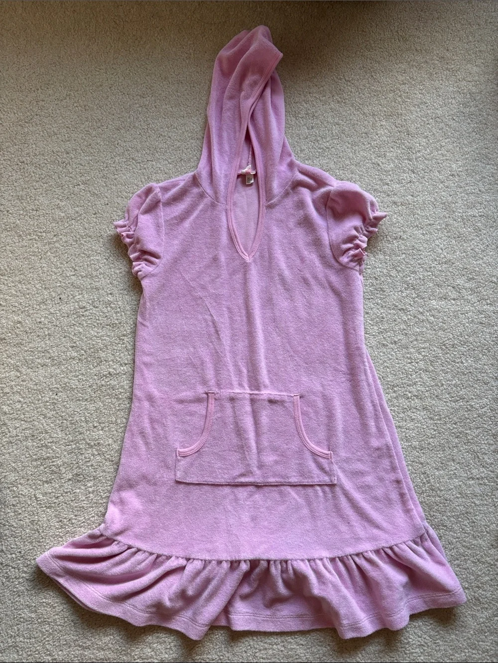 Xhilaration Pink Hooded Terry Ruffle Hem Swim Coverup